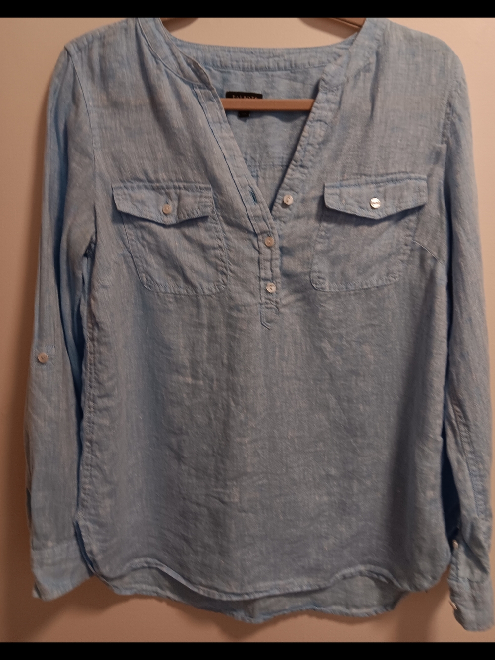 Talbots Light Blue Linen-Blend Henley Tunic
